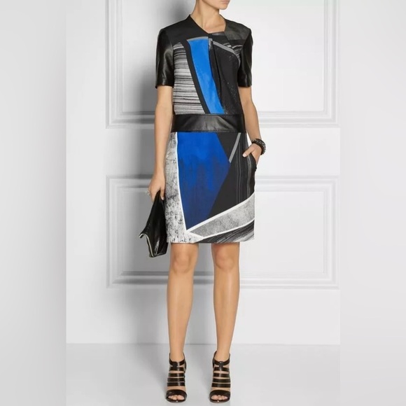 HELMUT LANG Superb Net a Porter Geometric Leather Trim Pencil Dress Size 2 - Picture 17 of 17